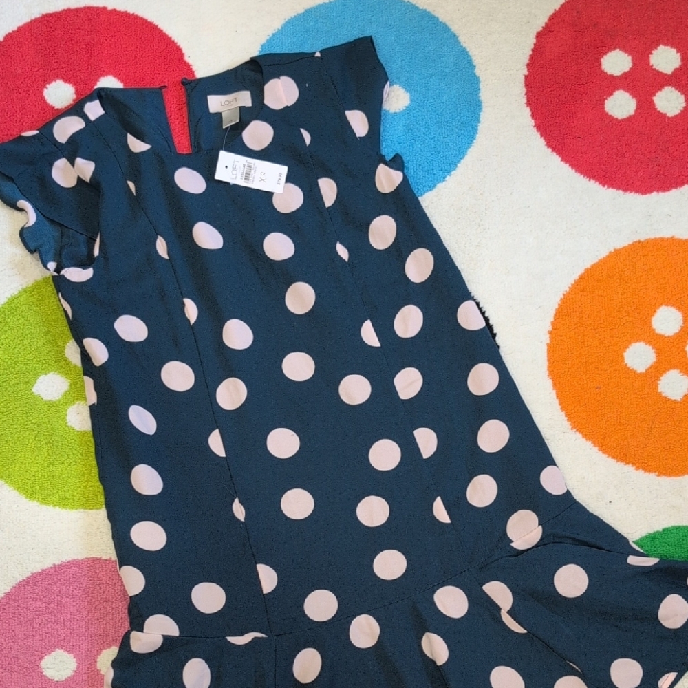 LOFT Dark Teal Dress with Dots